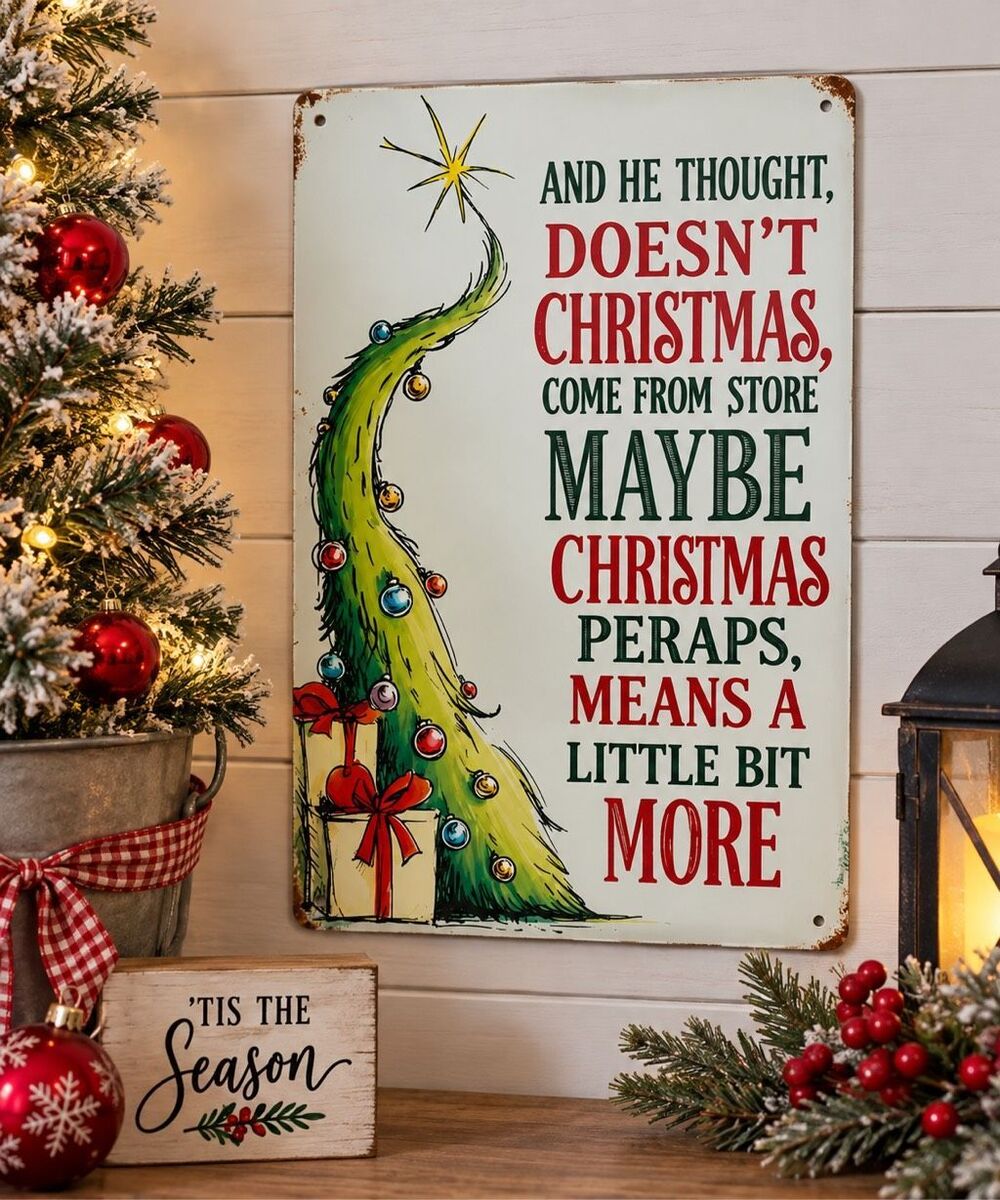 Christmas Metal Sign 8x12 Funny Grinch Holiday Wall Decor New